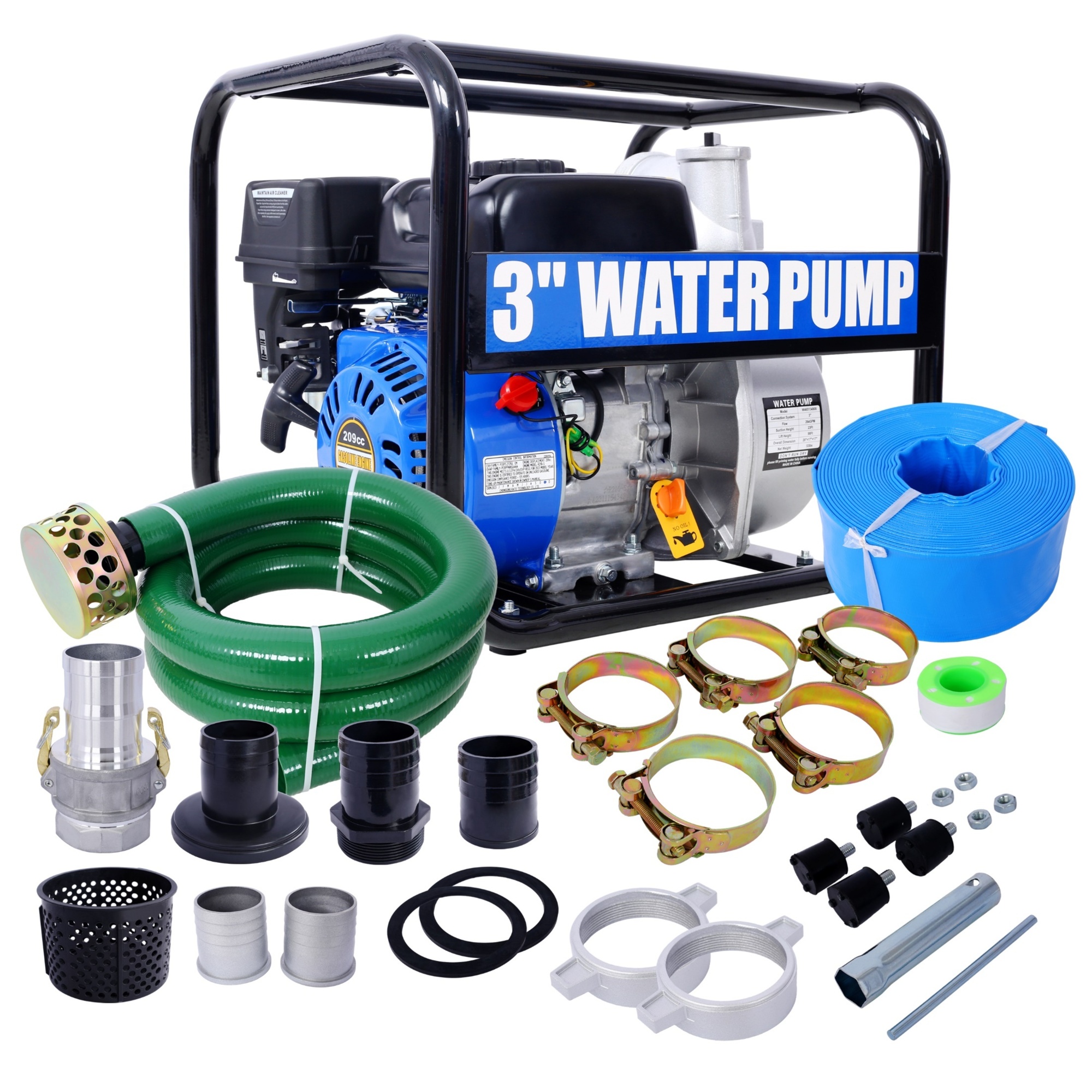 Progreen Semi Trash Pump — 3in., 209cc, 7HP, 264 GPM, 12ft. Suction Hose, 50ft. Discharge Hose, Model# BAC-W465134908